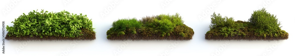 Obraz premium Three Types of Greenery on Small Patches of Soil