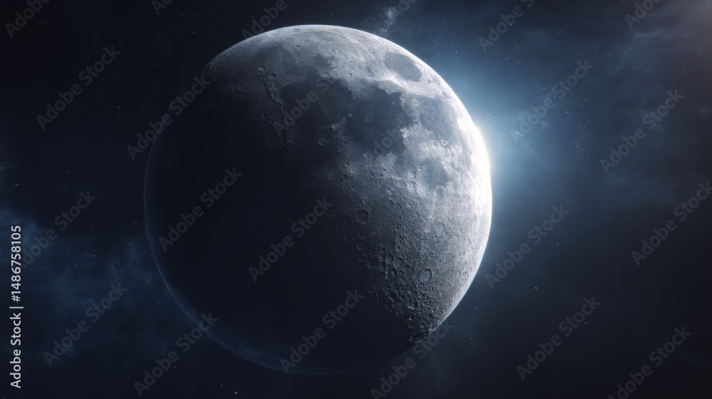 Obraz premium Stunning View of the Moon Against a Cosmic Background