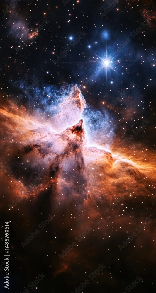 Fototapeta premium Cosmic nebula, vibrant colors, swirling gases, distant stars