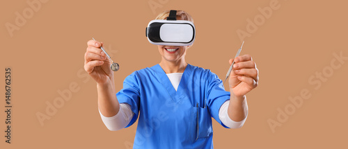 Mature female dentist in VR...