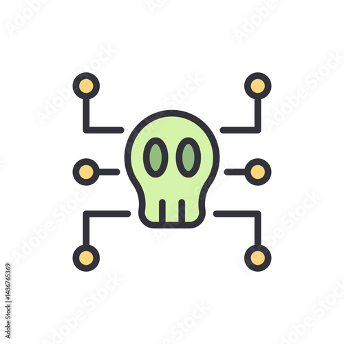 Stylized Skull Connected With Digital Network Nodes Illustration