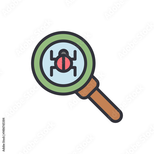 Debugging Code With Magnifying Glass And Bug Icon On Transparent