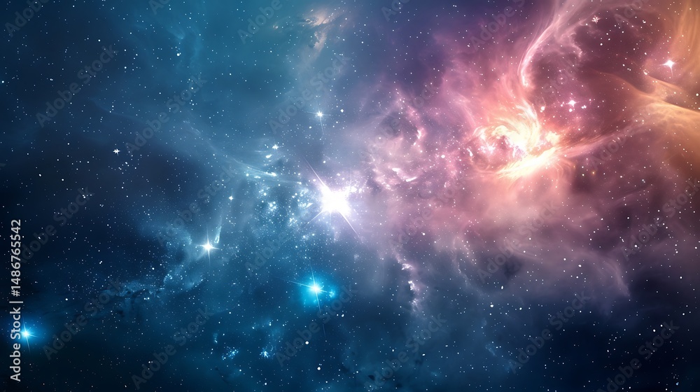 Fototapeta premium Abstract Nebula In Space With Glowing Stars And Colorful Energy Cloud