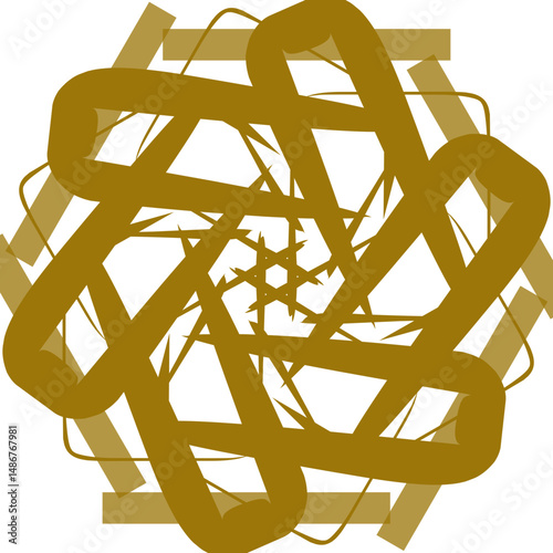 A stylized graphic design featuring abstract shapes and lines in warm golden hues over a white background, creating an intriguing composition perfect for modern backgrounds