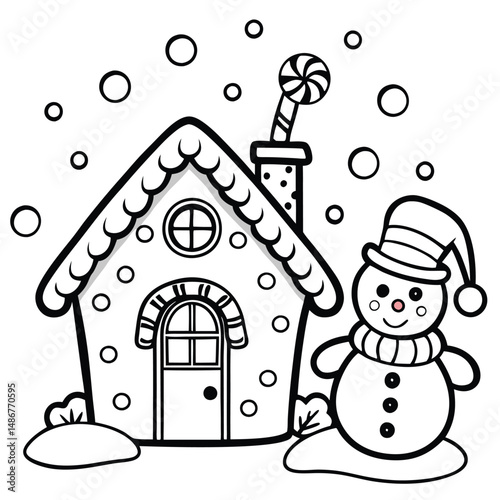 Printable Gingerbread House & Snowman Coloring Page: Christmas Coloring Sheet Coloring Page