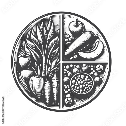 Vintage Hand-Drawn Healthy Eating with Meal Prep Illustration – Nutritious Meal Prep Ideas Vector for T-Shirts, Posters, Stickers, and Wellness Themes Apparel