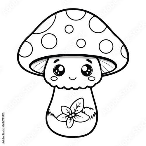 Cute Mushroom Kawaii Coloring Page: Free Printable Coloring Page