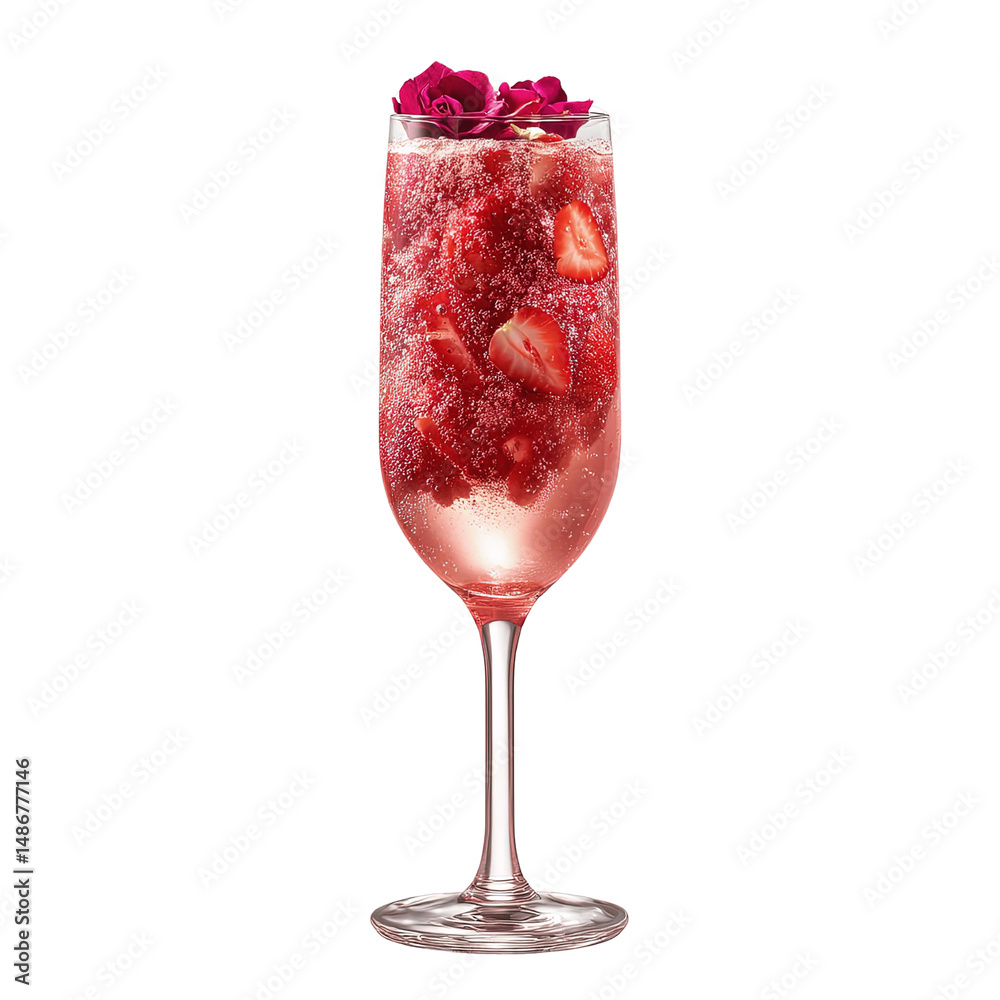 Sparkling Strawberry Rose Cocktail in Elegant Sparkling Strawberry Rose Cocktail in Elegant