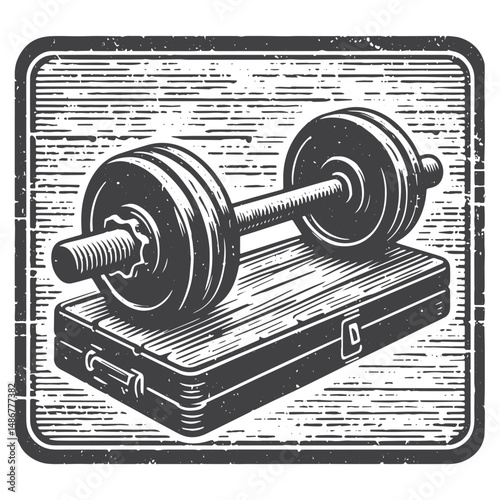 Vintage Hand-Drawn Gym with Dumbbells Illustration – Strength Training Equipment Engraved Style Vector for T-Shirts, Posters, Stickers, and Active Lifestyle Themes Apparel