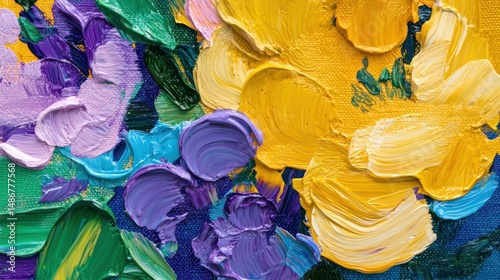 Vibrant floral painting with thick impasto strokes.