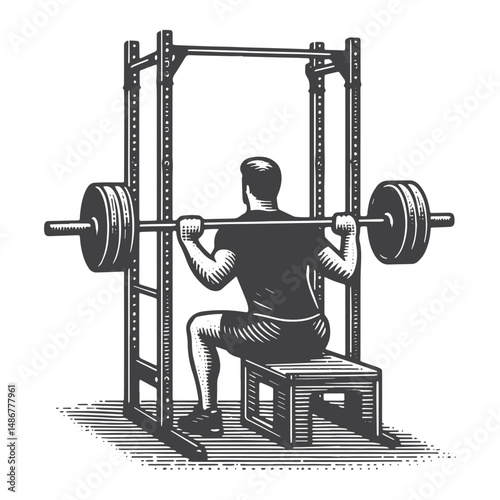 Vintage Hand-Drawn Gym with People Lifting Weights Illustration – Strength Training Scene Engraved Style Vector for T-Shirts, Posters, Stickers, and Active Lifestyle Themes Apparel