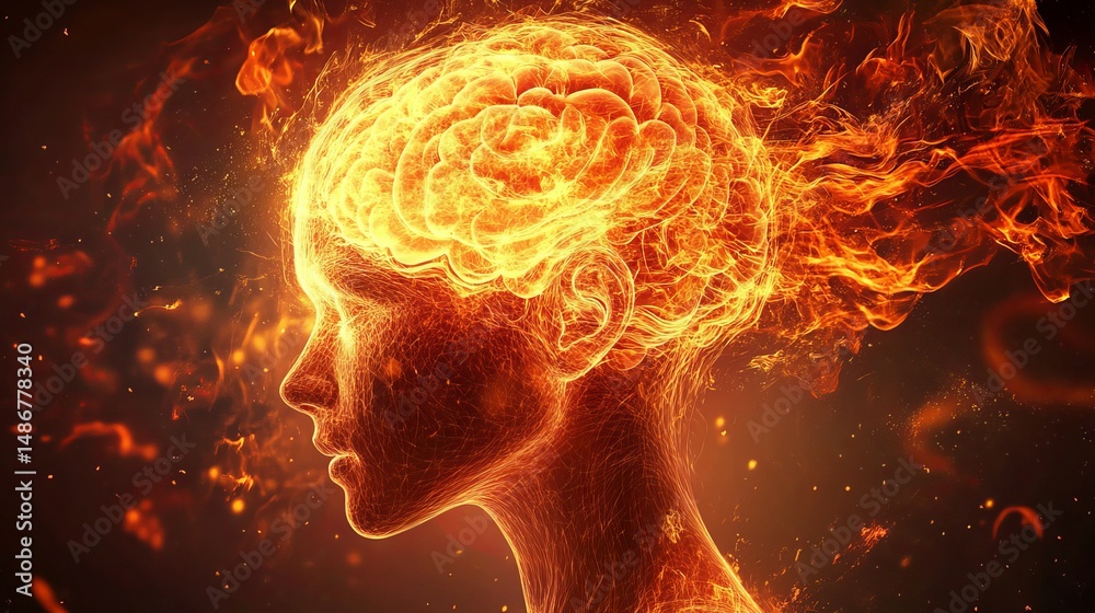 Fiery Brain Abstract Art Powerful Energy Intense Heat Burning Mind Conceptual Design Digital Artwork Imagination Creativity Fiery Head Profile Vivid Orange Yellow Flames Fiery Brain Abstract Art Powerful Energy Intense Heat Burning Mind Conceptual Design Digital Artwork Imagination Creativity Fiery Head Profile Vivid Orange Yellow Flames