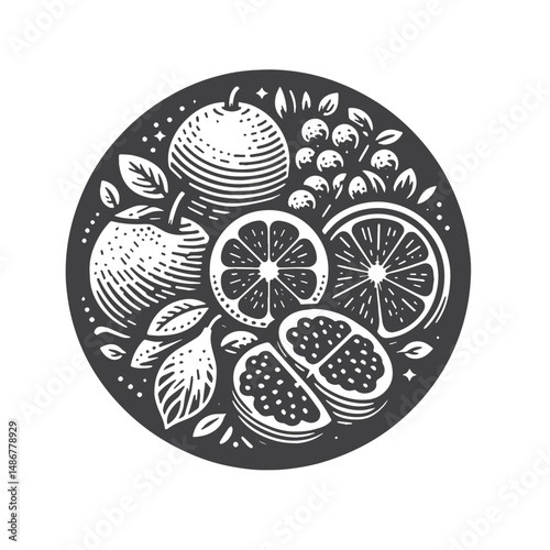 Vintage Hand-Drawn Healthy Eating with Fruits Illustration – Nutritious Fruit Choices Vector for T-Shirts, Posters, Stickers, and Wellness Themes Apparel