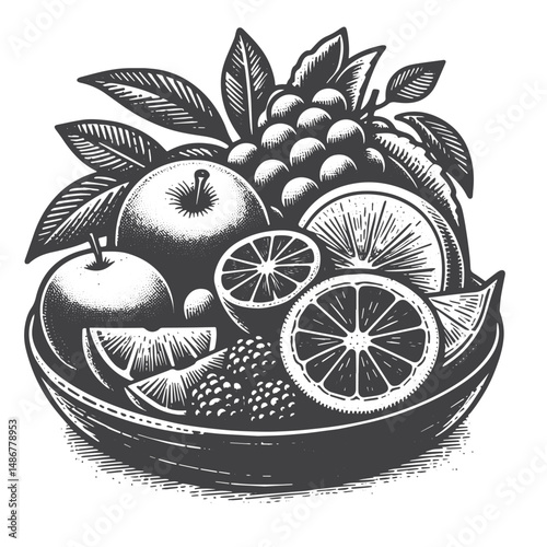 Vintage Hand-Drawn Healthy Eating with Fruits Illustration – Nutritious Fruit Choices Vector for T-Shirts, Posters, Stickers, and Wellness Themes Apparel