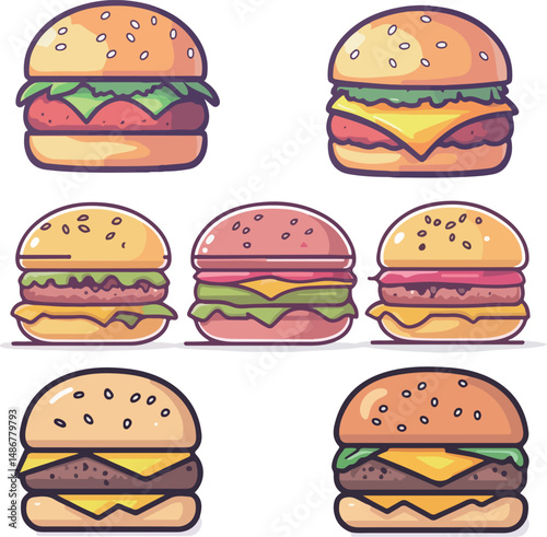 Cartoon hamburger food illustration material	

