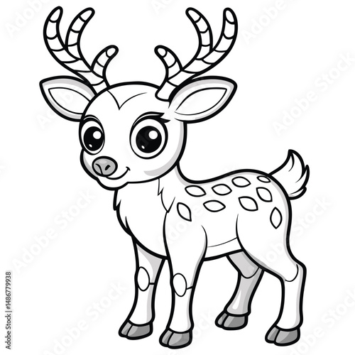 Cute Cartoon Deer Coloring Page: Printable Reindeer Drawing Coloring Page