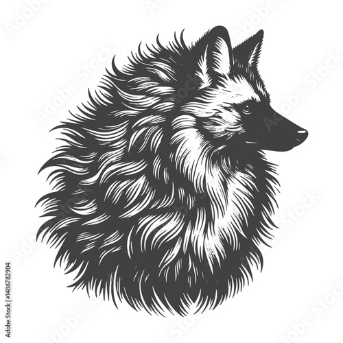 Vintage Hand-Drawn Maned Head Wolf Side View Illustration – Wild Canine Engraved Style Vector for T-Shirts, Posters, Stickers, and Nature Themes Apparel
