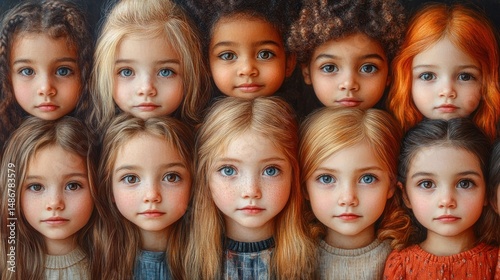 A diverse group of young children facing forward.