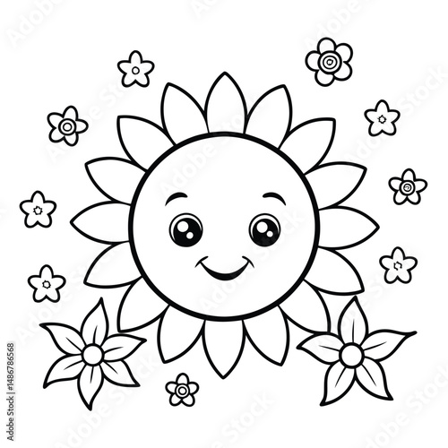 Cute Sun & Flowers Coloring Page: Free Printable Coloring Page