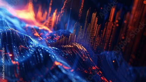 Business analyst examining financial data and stock market trends on blue graphs and charts