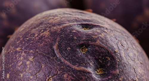 Close-Up of a textured, violet majesty potato showing off its distinct earthy surface