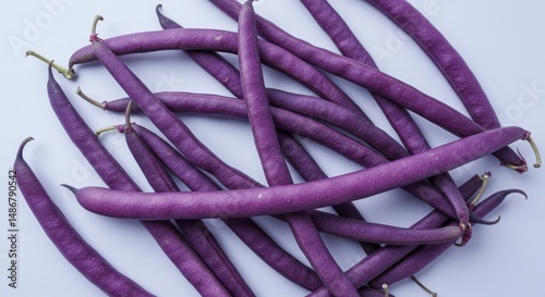Vibrant symphony of purple string beans elegantly arranged on a soft background
