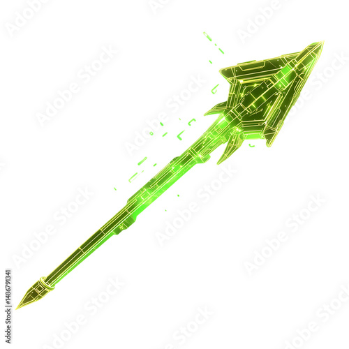 Futuristic Arrow with Digital Accents in Neon Lime Isolated on Transparent Background