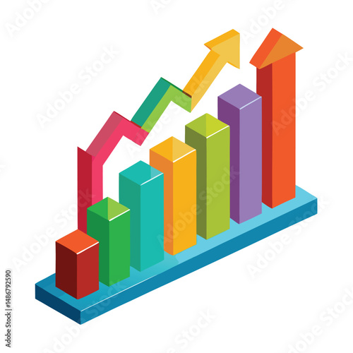 A vibrant 3D bar chart showing upward trends with white background