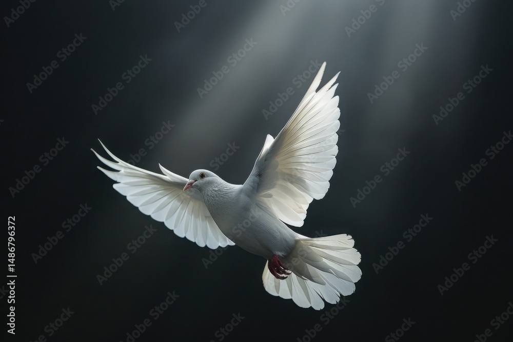 Fototapeta premium White dove flying on black background and Clipping path .freedom concept and international day of peace