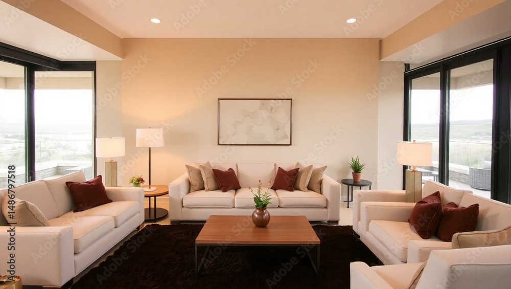 Fototapeta premium modenr living room with a fireplace blank frame photo