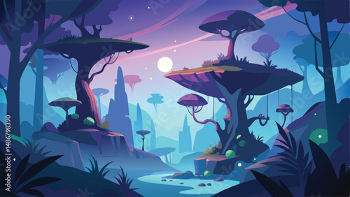 Enchanting Forest Silhouette with Majestic Trees and Moonlight Glimmer