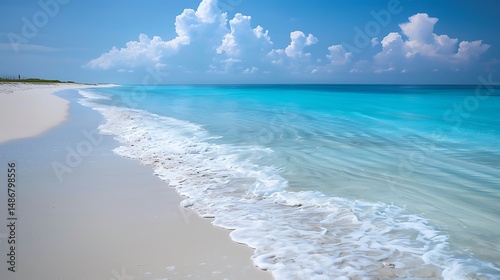 A peaceful beach with turquoise waters gently washing over white sandy shores