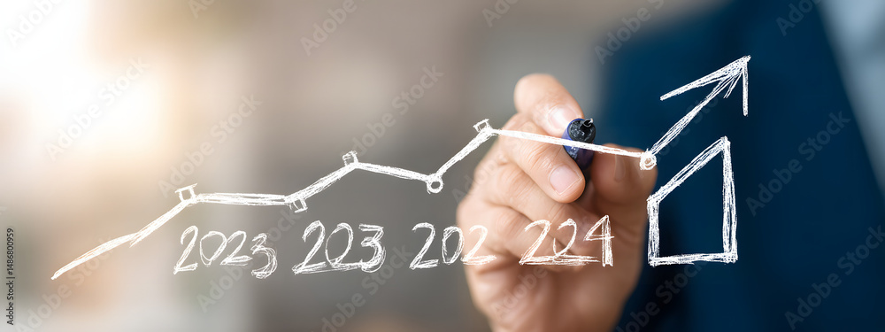 Fototapeta premium Growth trend analysis based on data from 2022 to 2023 showing increased performance metrics and future projections