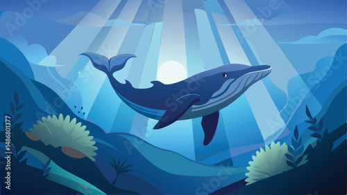 Majestic Silhouette of a Whale Swimming Gracefully in the Deep Blue Sea