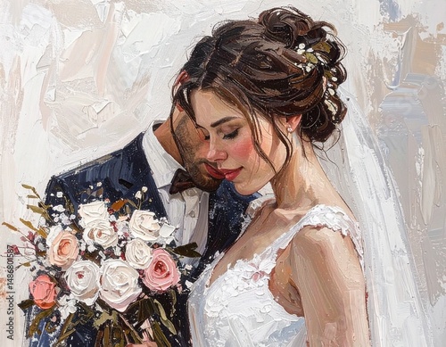 pool painting illustration of a wedding couple, card invitation art 