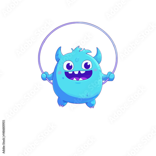 A humorous cartoon character, an animal, is depicted engaging in sports, specifically a rabbit jumping rope for exercise in a modern illustration