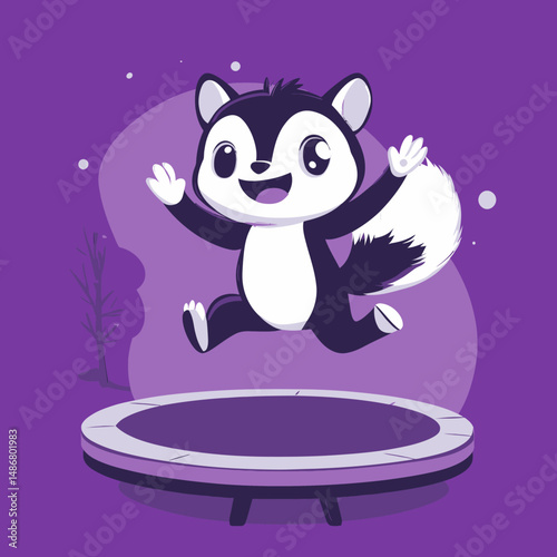 Modern illustration depicting an elephant using a trampoline to exercise in a humorous cartoon sports scene