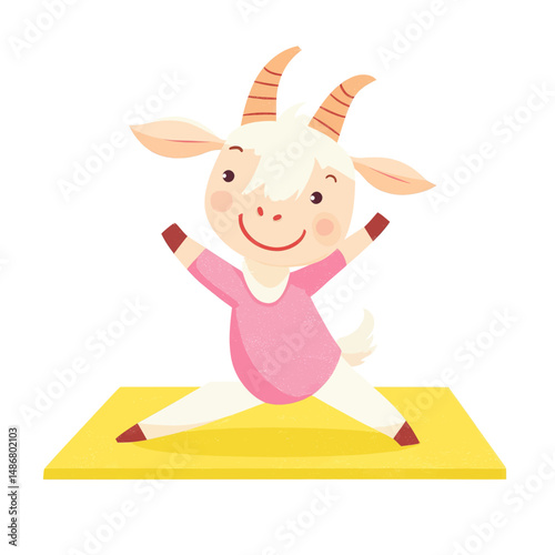 Adorable antelope getting ready and flexing before a workout, depicted as a humorous human-like creature wearing pink athletic gear in a modern flat style