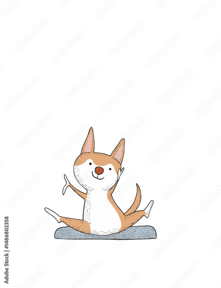 Obraz premium Flat modern illustration of a dog in asana with Relax And Do Yoga lettering, isolated on a background