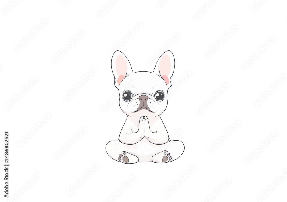 Obraz premium A French Bulldog in a yoga pose is depicted in a flat color design style, offering minimalistic art with multiple uses