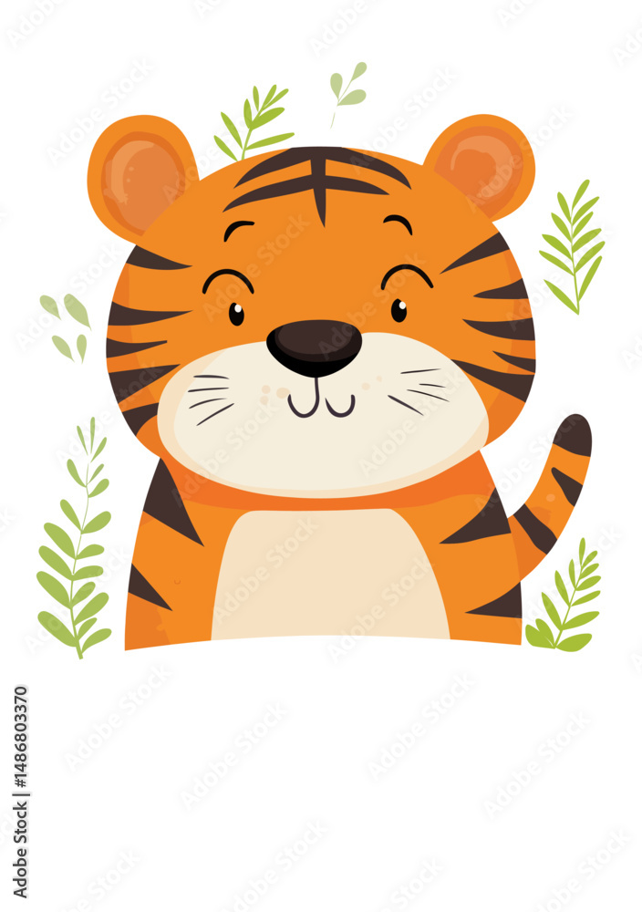 Fototapeta premium The 2022 vertical calendar features tigers, with the month of June displayed on an A4 format page, showcasing a cartoon tiger and referencing the Chinese horoscope, where the week begins on Sunday,