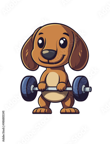 Illustration of a cartoon dog with dumbbells, exercising in isolation