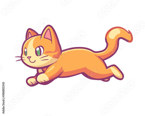 Modern illustration in flat style depicts a running ginger cat