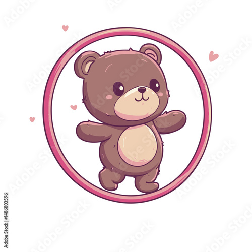 Modern cartoon character of a cute bear with a hula hoop isolated on a white background