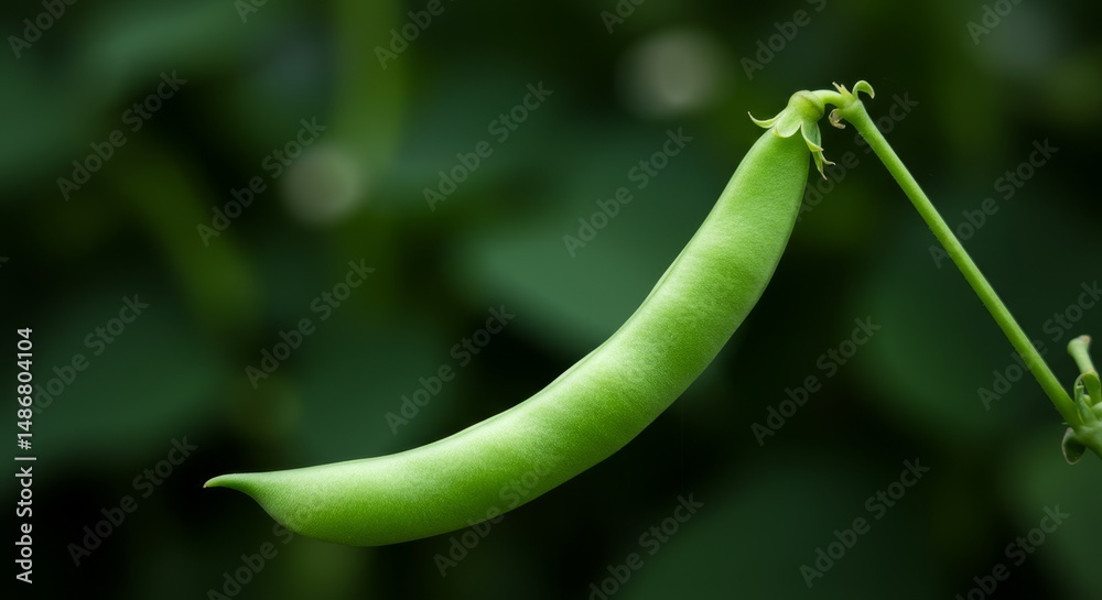 Close-up of a Vibrant Green Runner Bean Against Blurred Foliage Background Close-up of a Vibrant Green Runner Bean Against Blurred Foliage Background