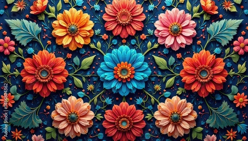 Wallpaper Mural Intricate floral textile design, repeating motif , design, bloom, wallpaper Torontodigital.ca