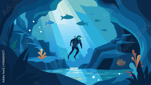 Silhouette of a Scuba Diver Exploring Underwater Wonders