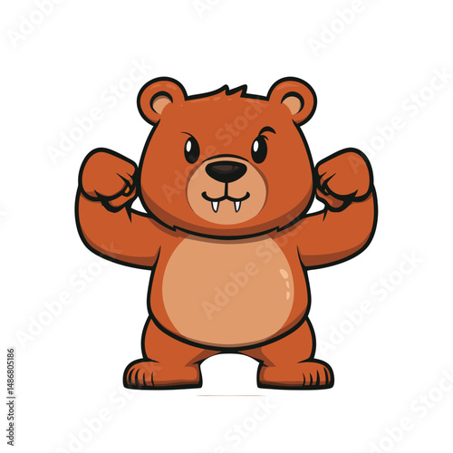 Modern cartoon illustration of a cute and muscular bear, representing an animal nature icon concept in a premium modern format with a flat style