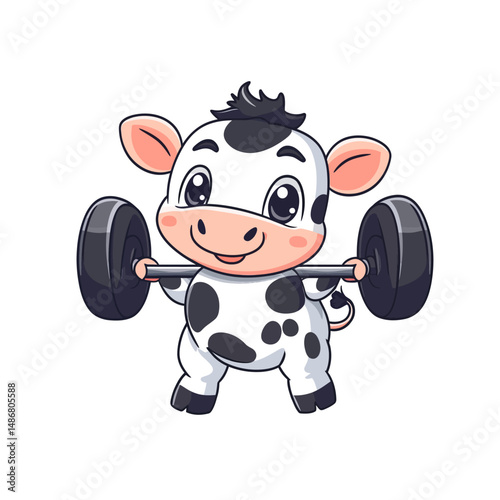Modern cartoon illustration of a cute cow as a gym mascot icon