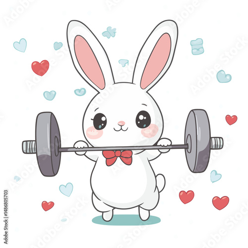 Modern illustration of a cute rabbit lifting a barbell as a sport animal